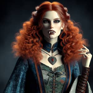 Enchanting Female Vampire in Medieval Garb with Fiery Chestnut Hair