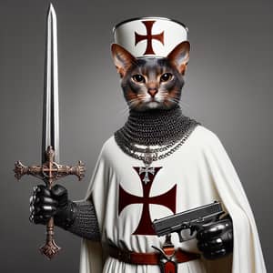 Abyssinian Cat Warrior in Chain Armor: Medieval & Modern Weaponry