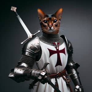Abyssinian Cat in Chain Armor: Feline Warrior with Sword and Gun