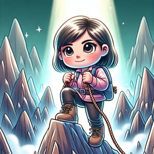 Brave Asian Girl Conquering Steep Mountain with Determination