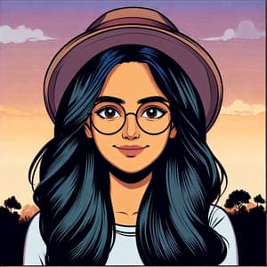 South Asian Female Cartoon Portrait in Vintage Style