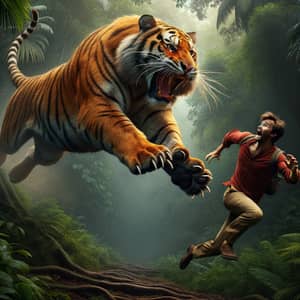 Thrilling Bengal Tiger Chase in Lush Jungle