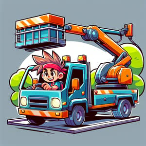 Animated Boy on Truck-Mounted Aerial Work Platform