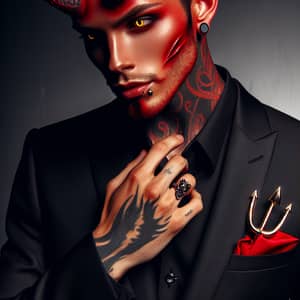 Resilient and Elegant Demon in Black Suit with Devilish Charm