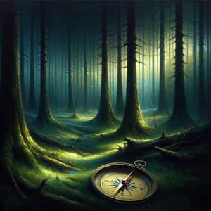 Enchanting Forest with Illuminated Compass | 19th Century Art Style