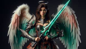 Female Angel Hexblade Warlock with Green Greatsword