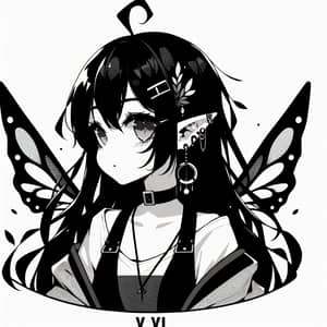 Anime Girl with Black Hair | Vi Vi Monochrome Illustration