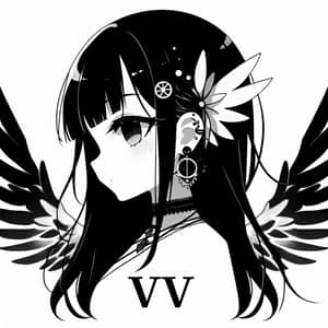 Anime Girl with Black Hair | ViV Signature | Wings and Ears
