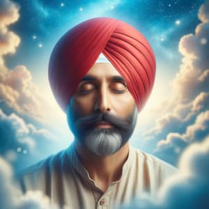 Sikh Man in Red Turban: Tranquil Meditation in Heavenly Ambiance