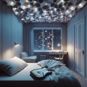 Cozy Apartment with Unique Ceiling Design and Silverburst Guitar