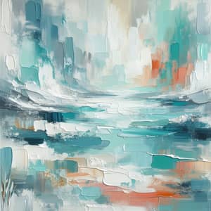 Tranquil Turquoise Abstract Painting with Subtle Orange Accents