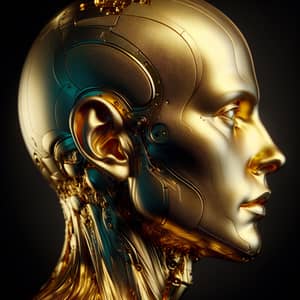 Hyper Realistic Human Head in Gold Statue Costume