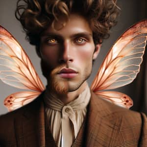 Caucasian Man with Curly Hair & Fairy Wings