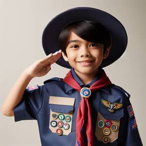 South Asian Boy Cub Scout Uniform with Beaming Smile