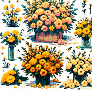 Yellow Flowers in Pixel Art Bouquets