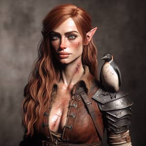 Battle-Ready Elf Woman in Rugged Leather Outfit