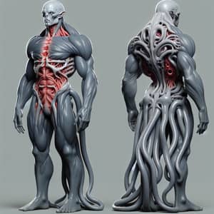 Realistic Humanoid Monster with Gray Tentacles | Unique Creature Art
