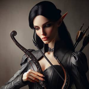 Stunning Elf Woman in Black Leather Attire