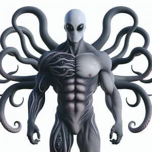 Humanoid Monster with Ink-Black Eyes and Gray Tentacles