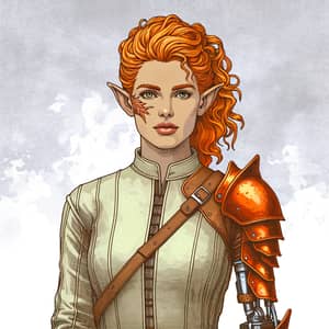Unique Elf Woman with Orange Hair, One-Armed Heroine