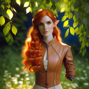 Female Elf with Orange Hair - One-Armed Character in Light Leather Outfit