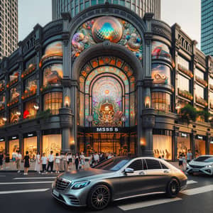 Sleek Mercedes S-Class at Luxury Department Store