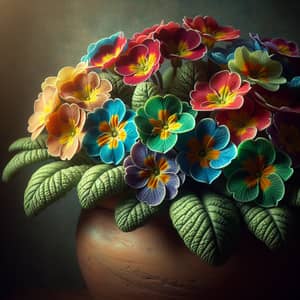 Colorful Primroses in Rustic Pot - Vibrant Blooms Photography