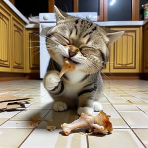 Adorable Cat Enjoying a Meal - Cute Feline Snacking in Kitchen