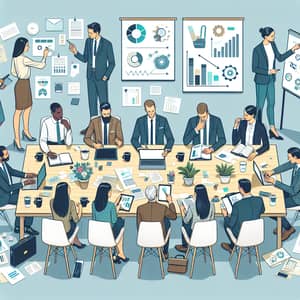 Diverse Team Collaboration in Office Setting | Business Illustration