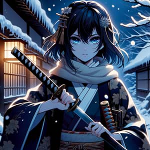 Manhwa Style Samurai Girl in Winter Japan with Katana | Revenge