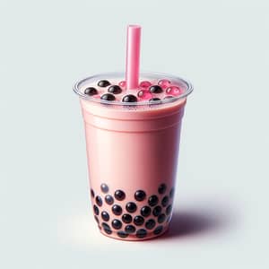 Realistic Pink Boba Tea in Transparent Glass
