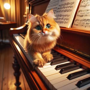 Curious Cat Playing Piano - Adorable Musical Scene