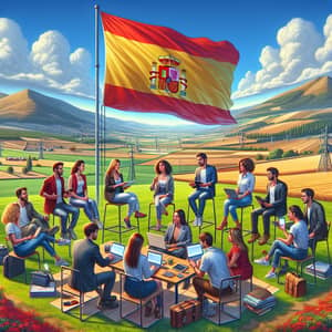 Diverse Group of Digital Nomads and Entrepreneurs in Spanish Landscape