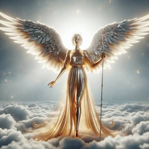 Celestial Angel with Gleaming Wings and Resplendent Staff