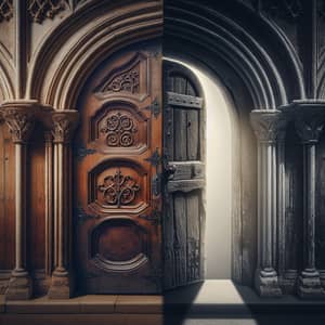 Eloquent Closed Wooden Door & Faded Open Door Scene