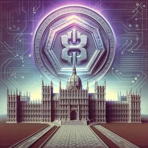Grand Parliament Architecture with Crypto Token Emblem