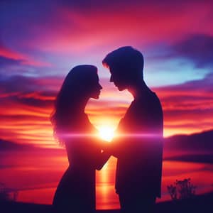 Warm Silhouette Embrace at Sunset | Tranquil Scene of Love