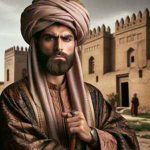 Middle Eastern Military Leader in Traditional Attire | Ancient Castle Background