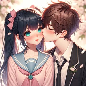 Anime Girl and Boy Kissing | Romantic East Asian Illustration