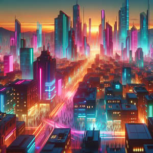 Futuristic Cyberpunk Cityscape at Sunset | Dynamic Light Effects