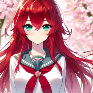 Anime Style Female Character with Fiery Red Hair & Emerald Eyes