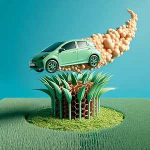 Green Car Emerging from Brown Honeycomb Structure
