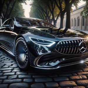 Luxury Mercedes-Benz-Inspired Black Automobile on Cobblestone Street