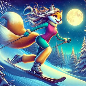 Enchanting Winter Scene with Skiing Fox | Imaginative Art