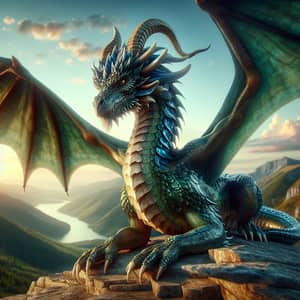 Majestic Dragon in Emerald and Sapphire | Ancient Mountain Peak