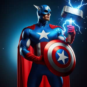Superhero with Patriotic Colors and Mystical Hammer