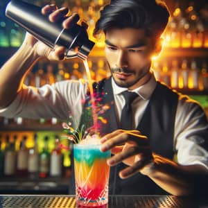 Professional Mixology: Bright and Multicolored Cocktail Preparation
