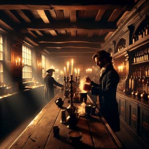 Colonial-Inspired 18th Century Long Bar Scene | Chiaroscuro Elegance