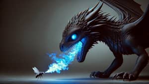 Dark Juvenile Dragon Expelling Blue Fire - Intriguing Encounter
