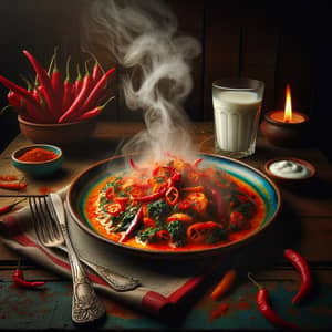 Fiery Delight: Spicy Cuisine & Chilli Peppers on a Colorful Plate
